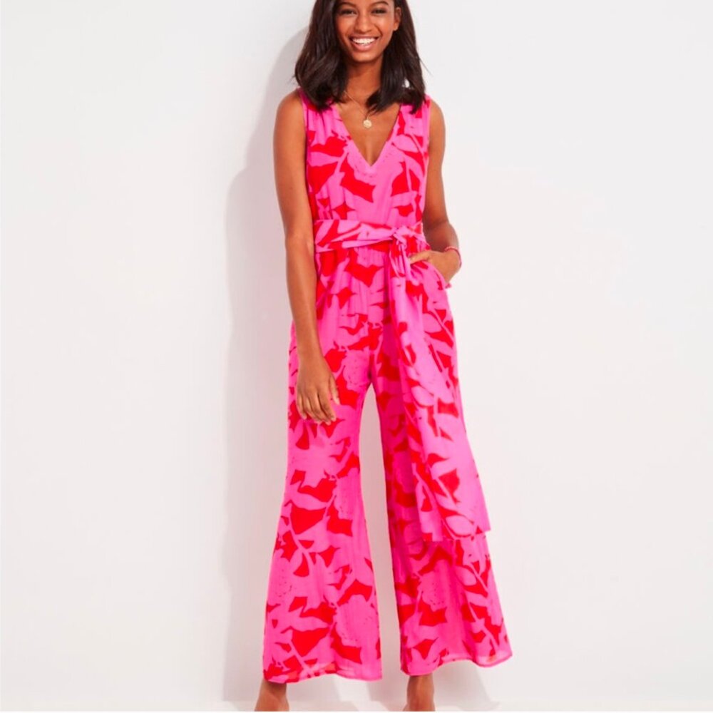 VINEYARD VINES | Tropical Floral Sleeveless Jumpsuit | Cuckoo Red Pink | Size 8 - Picture 14 of 14